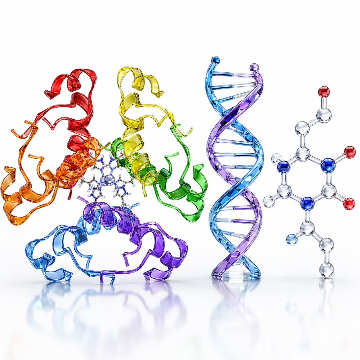 Glass protein, DNA, and molecular structures
